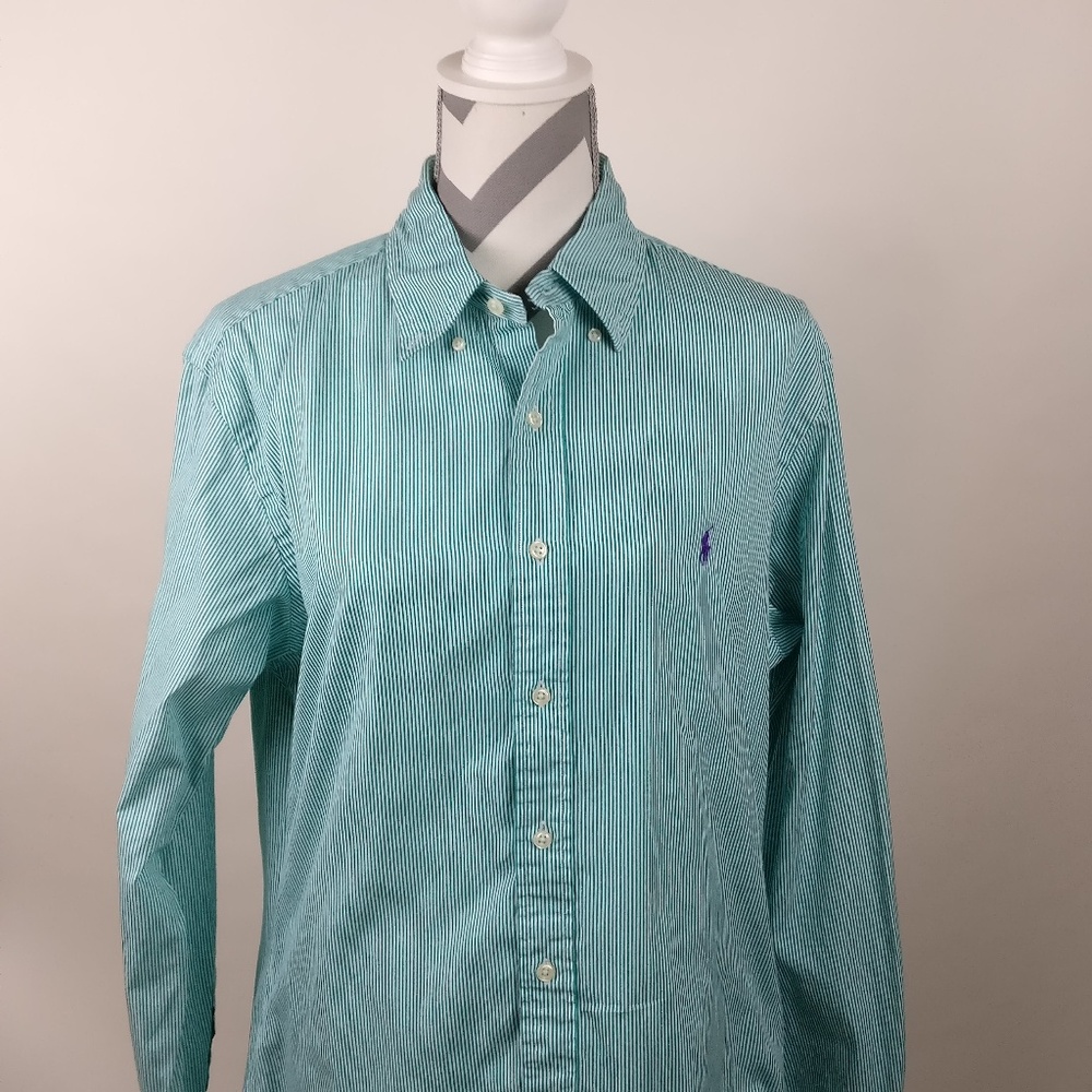 Ralph Lauren Dress shirt Green and White Stripes L